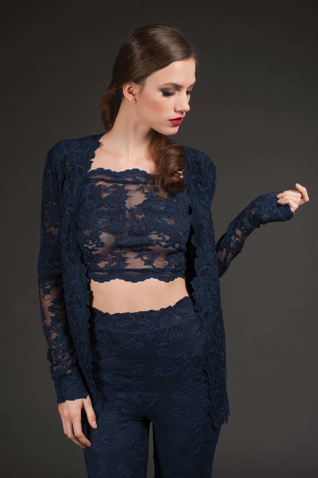 Dark Blue Lace Classic Cardigan-0