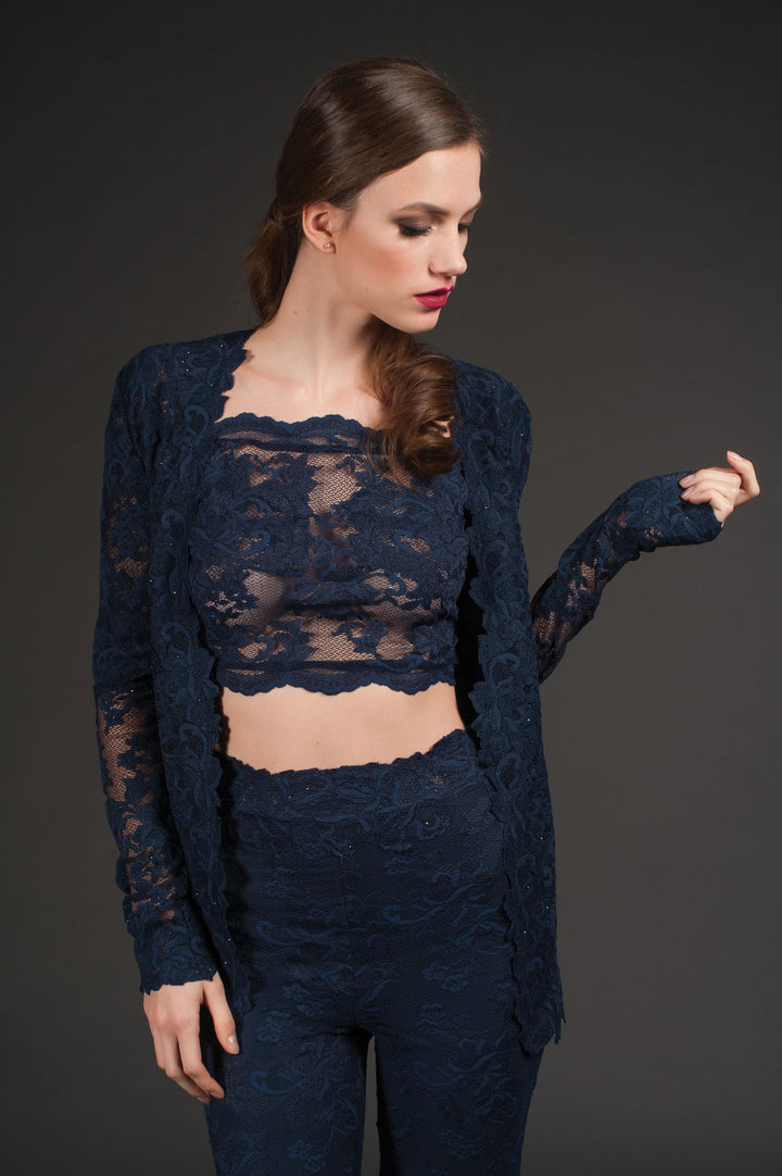 Dark Blue Lace Classic Cardigan-0