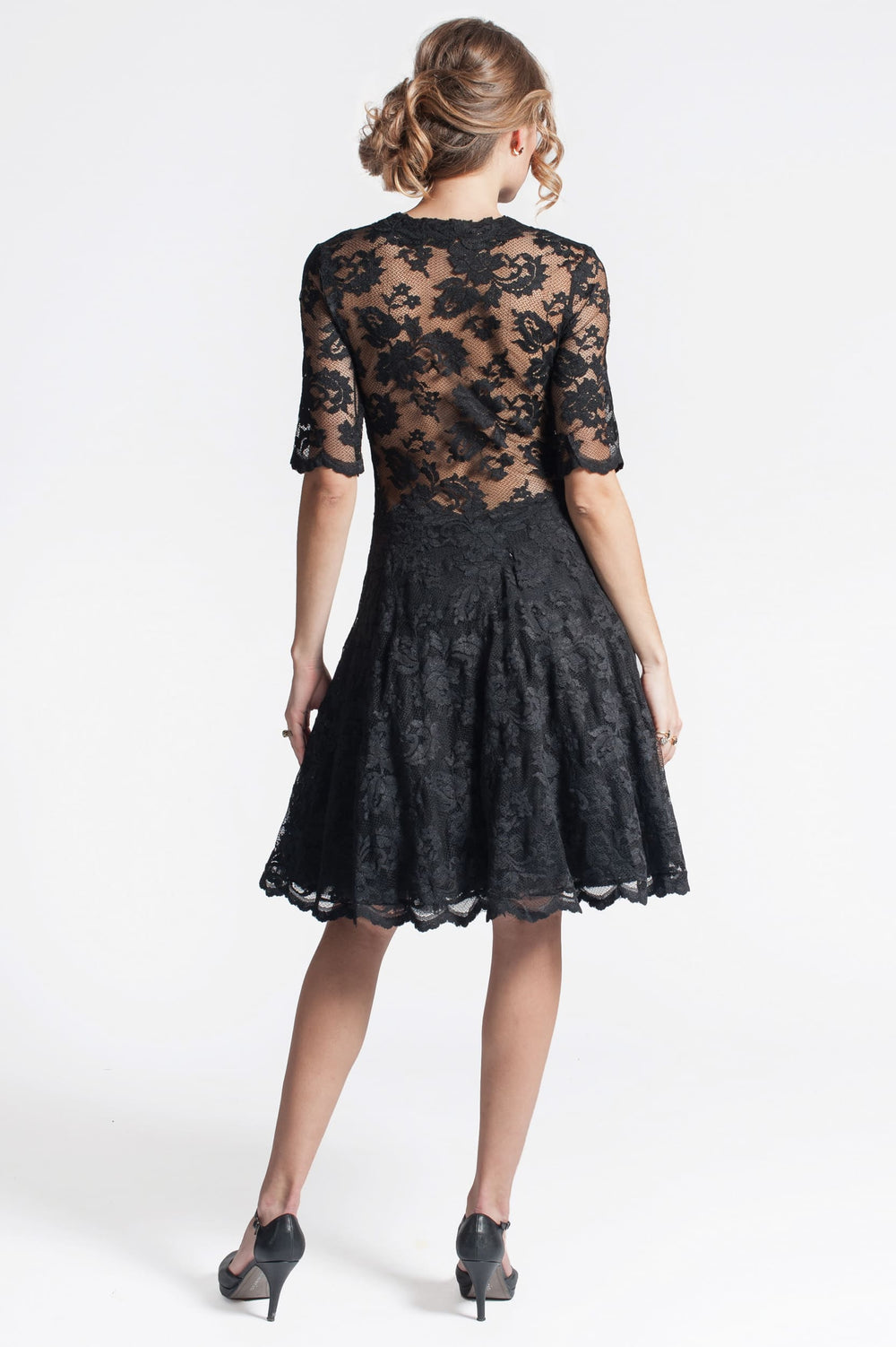 Fit-and-Flare Dress with Sheer Details-1