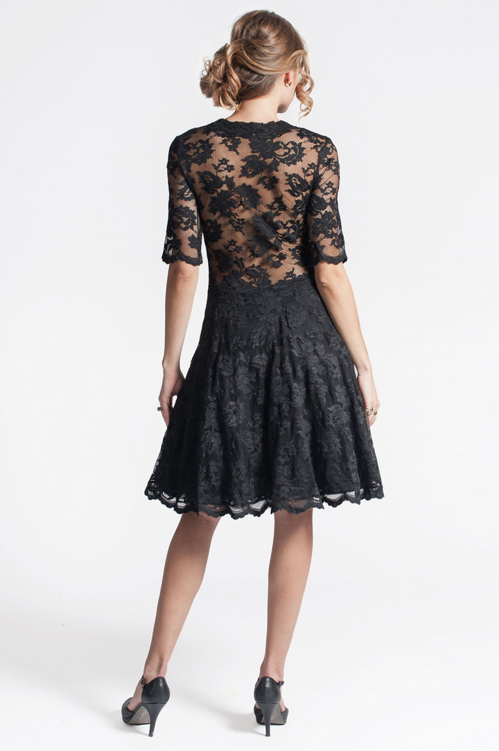 Fit-and-Flare Dress with Sheer Details-1