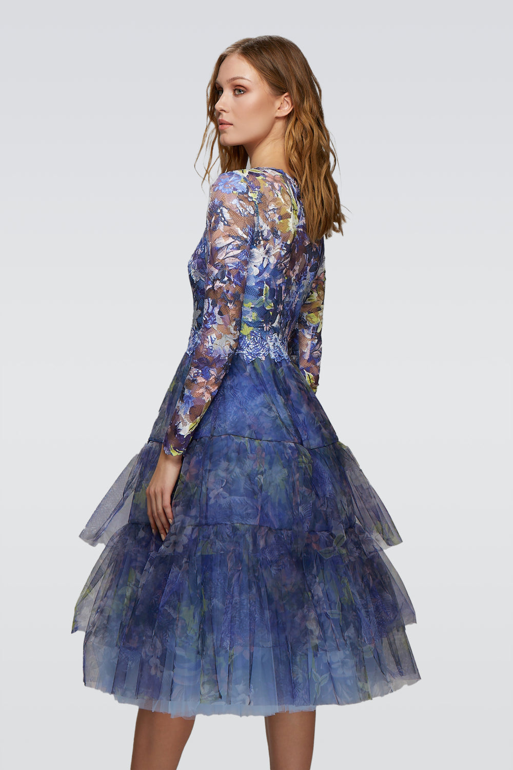 Printed Lace with Soft Tulle A-Line Dress-1