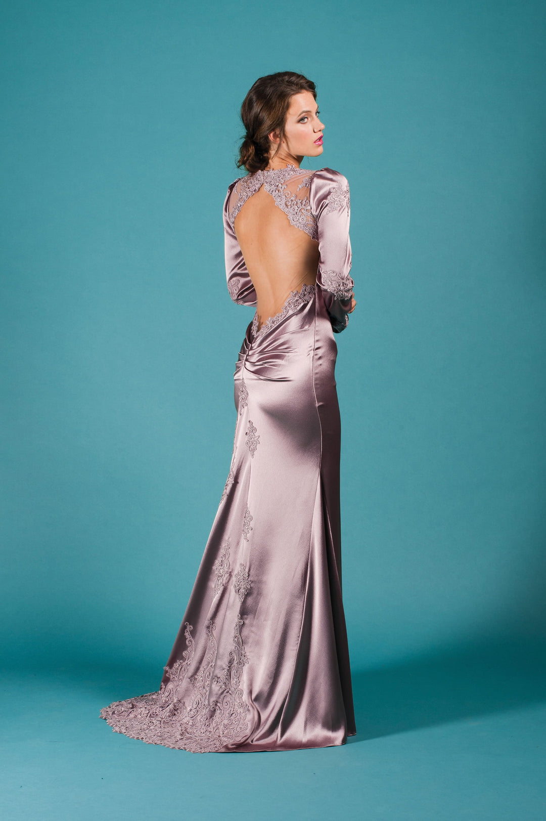 Plum Haute Couture Satin Backless Gown-1
