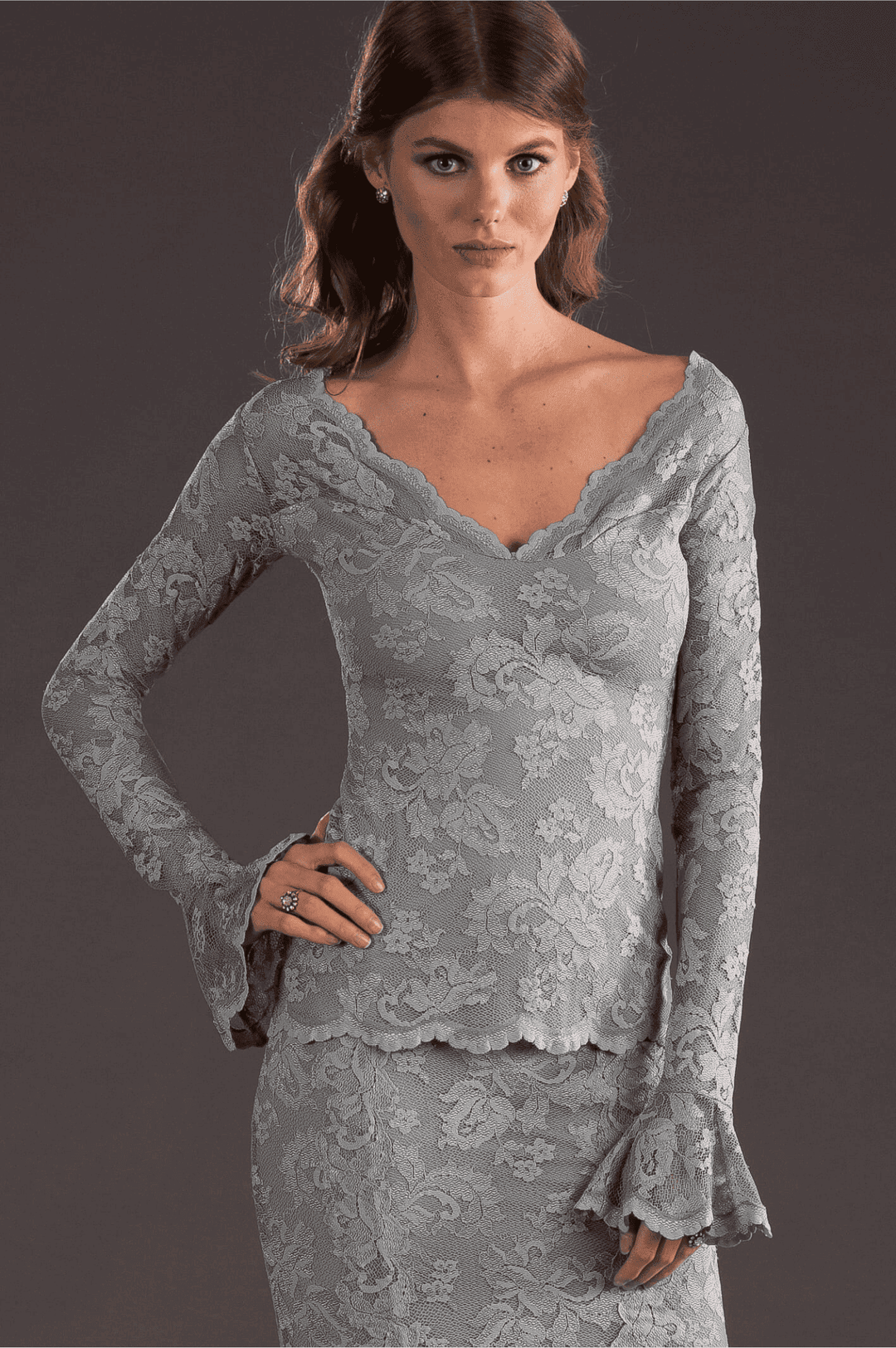 Elegant Mint Green Lace Blouse with Flared Sleeves-4