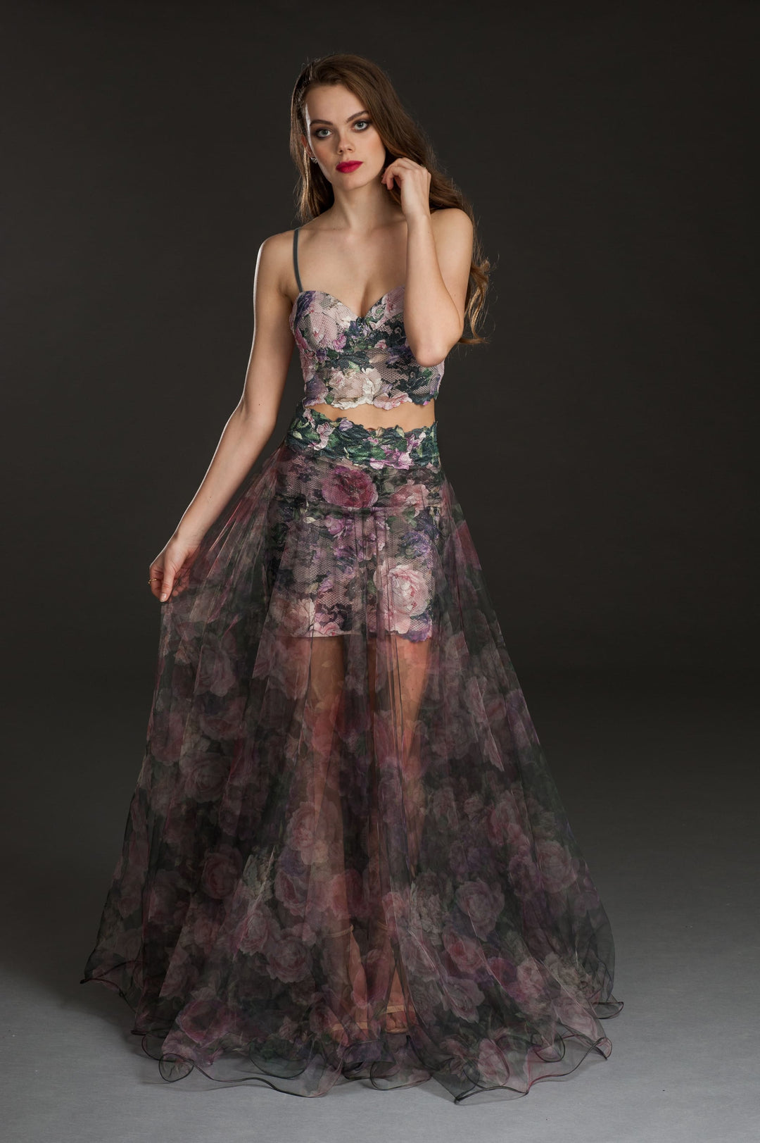 Floral Lace Bustier Crop Top-2