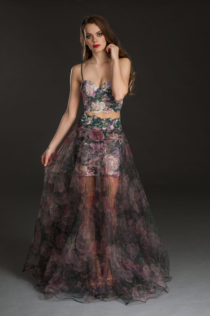 Floral Lace Bustier Crop Top-2