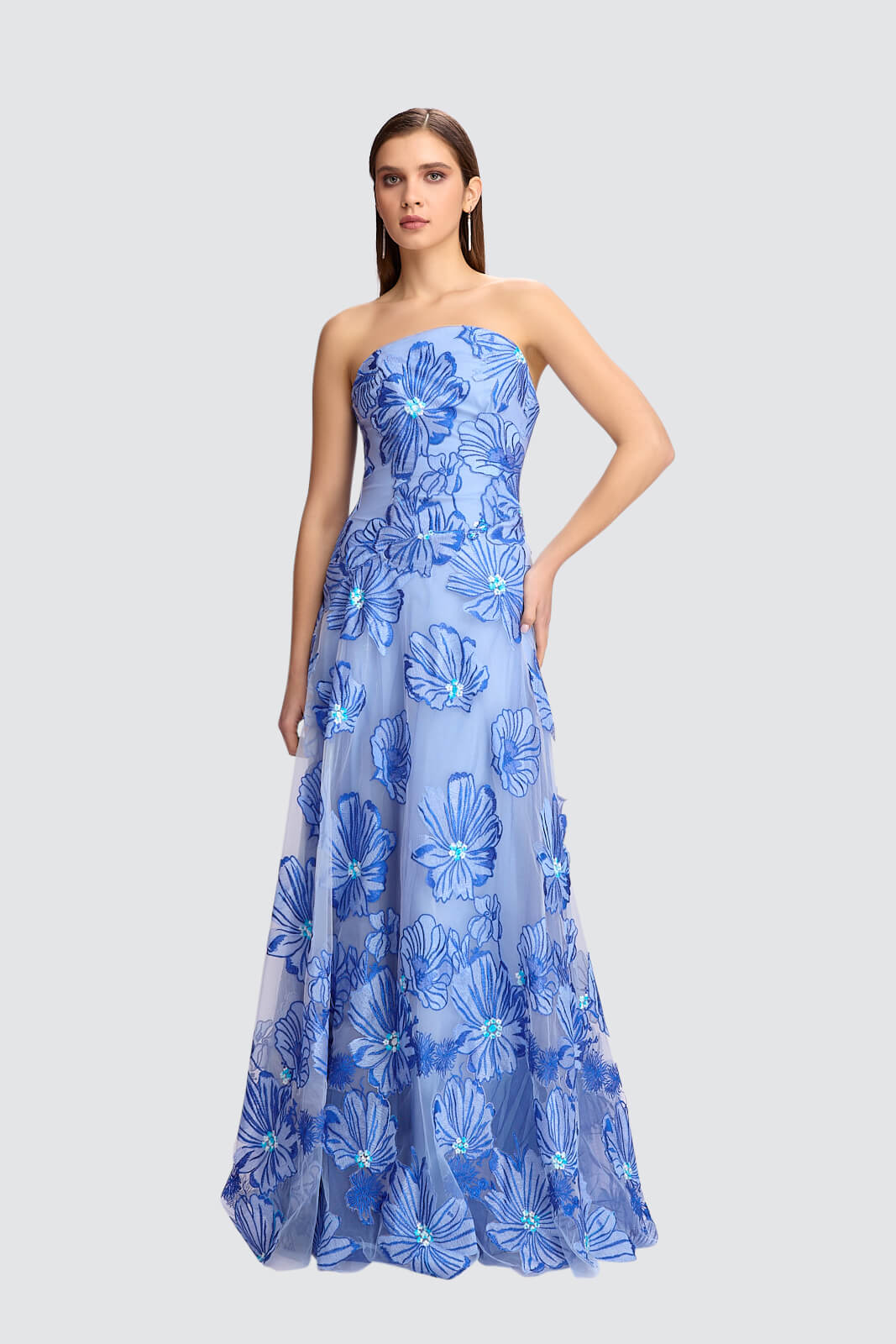 Strapless Floral Embroidered Gown-0