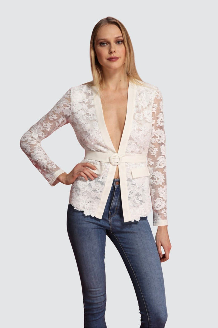 Cardigan en dentelle avec ceinture