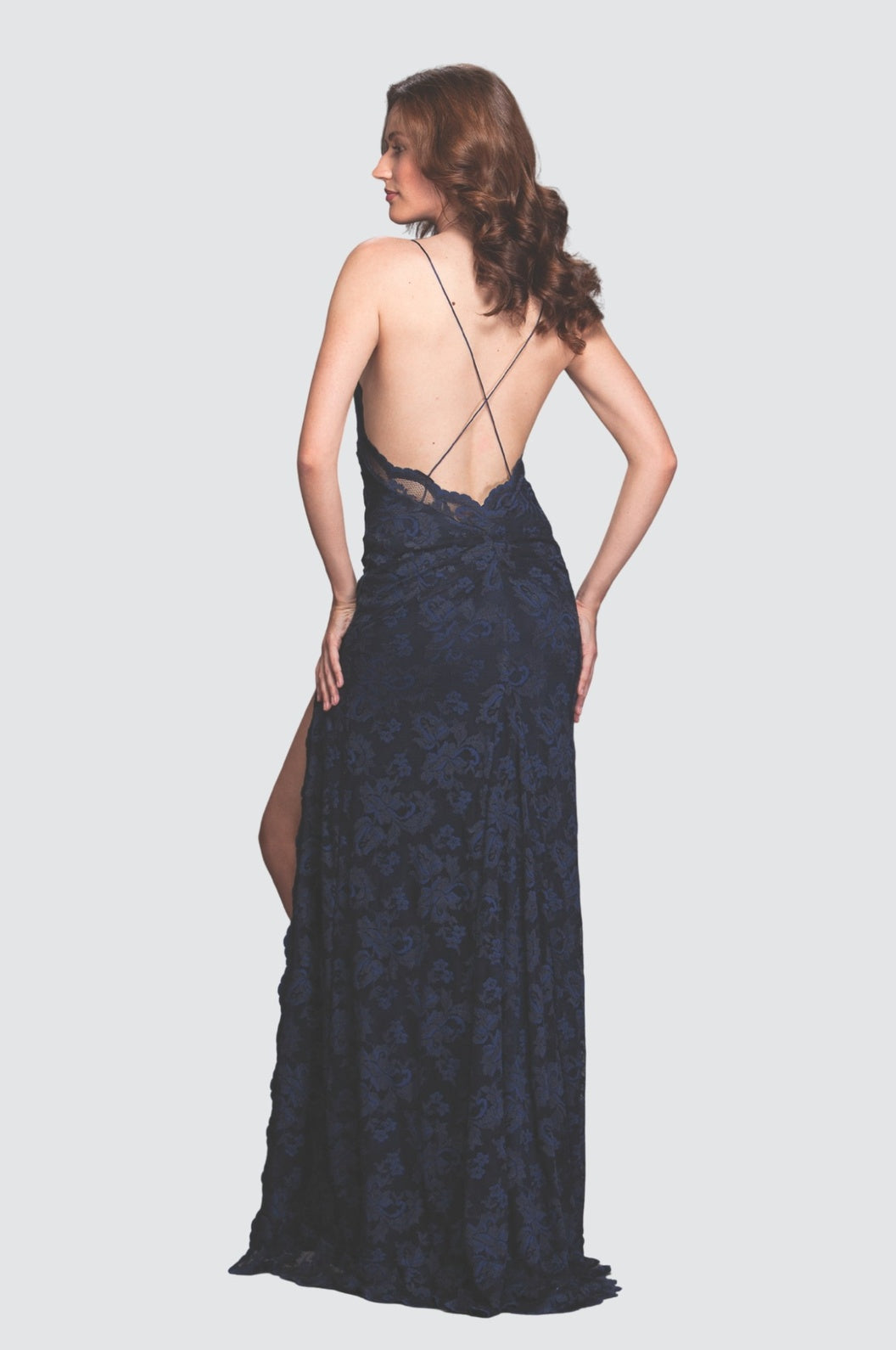 Robe fendue bleue mystérieuse Elegance