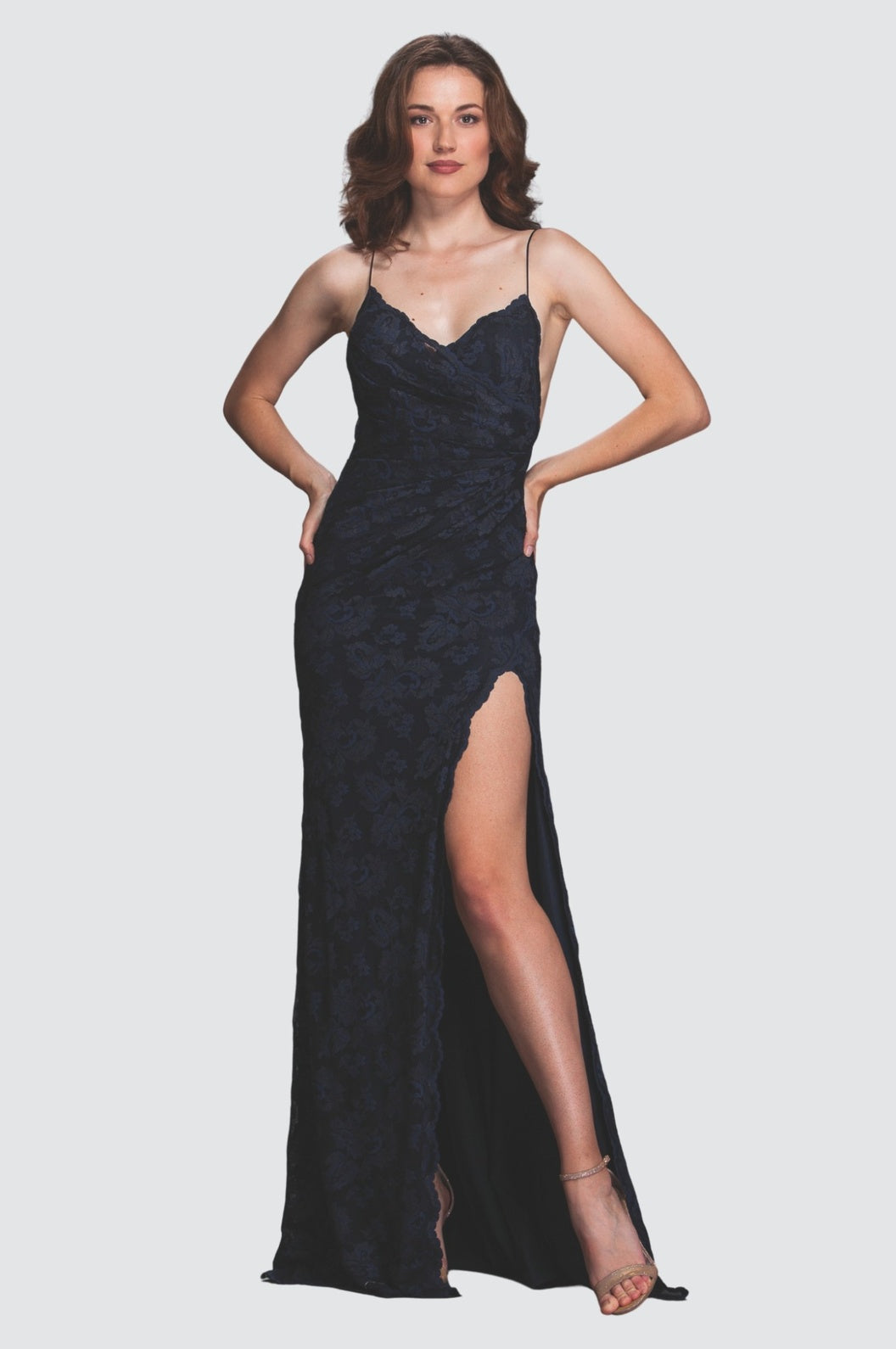 Robe fendue bleue mystérieuse Elegance