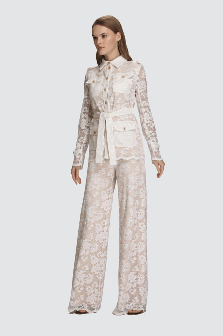 Lace Jacket & Wide-Leg Trousers Set