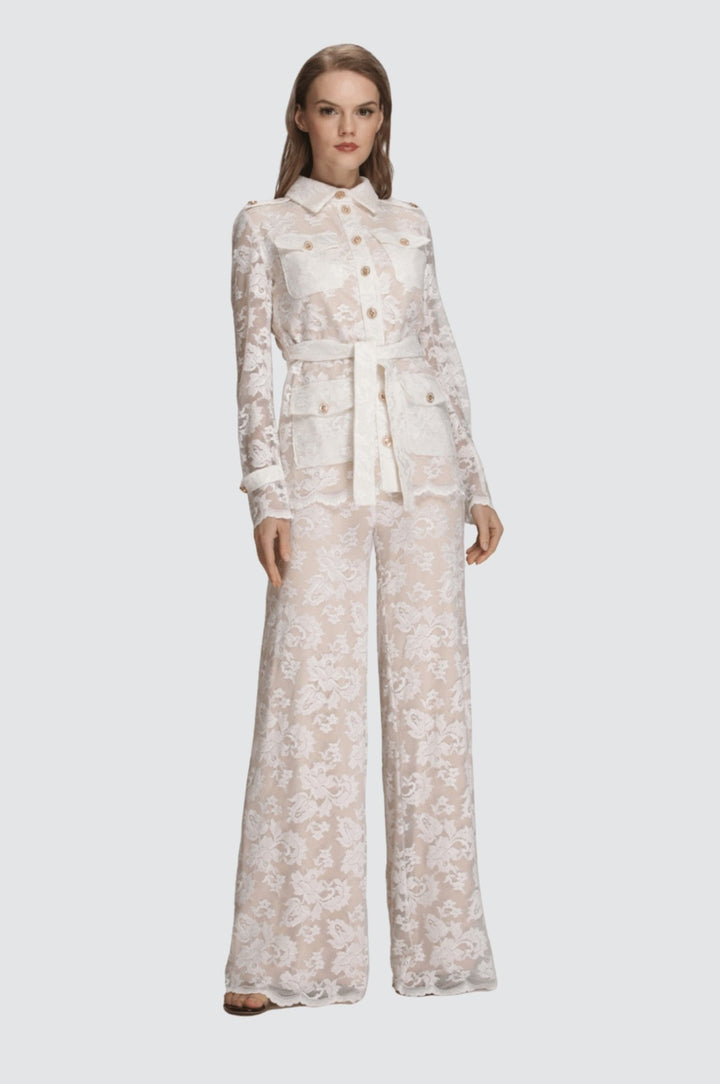 Lace Jacket & Wide-Leg Trousers Set