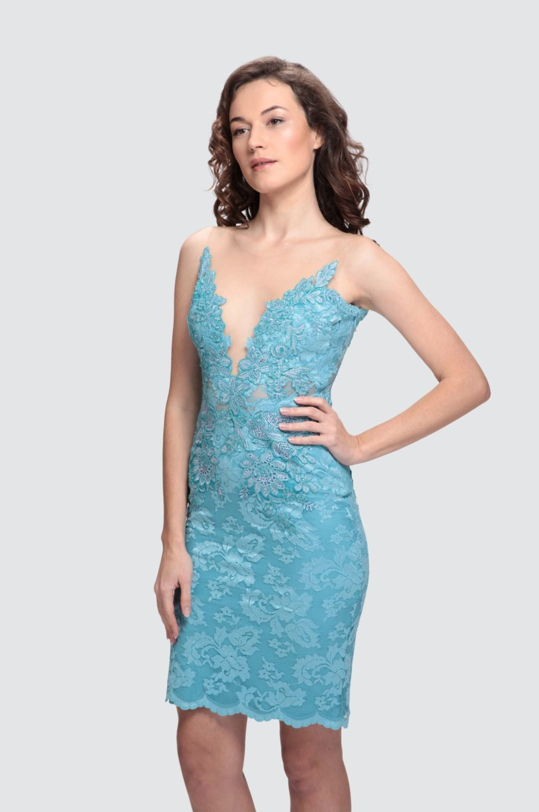 illusion neck cocktail dress Long Sleeve Cocktail Dress with Illusion Neckline 29061