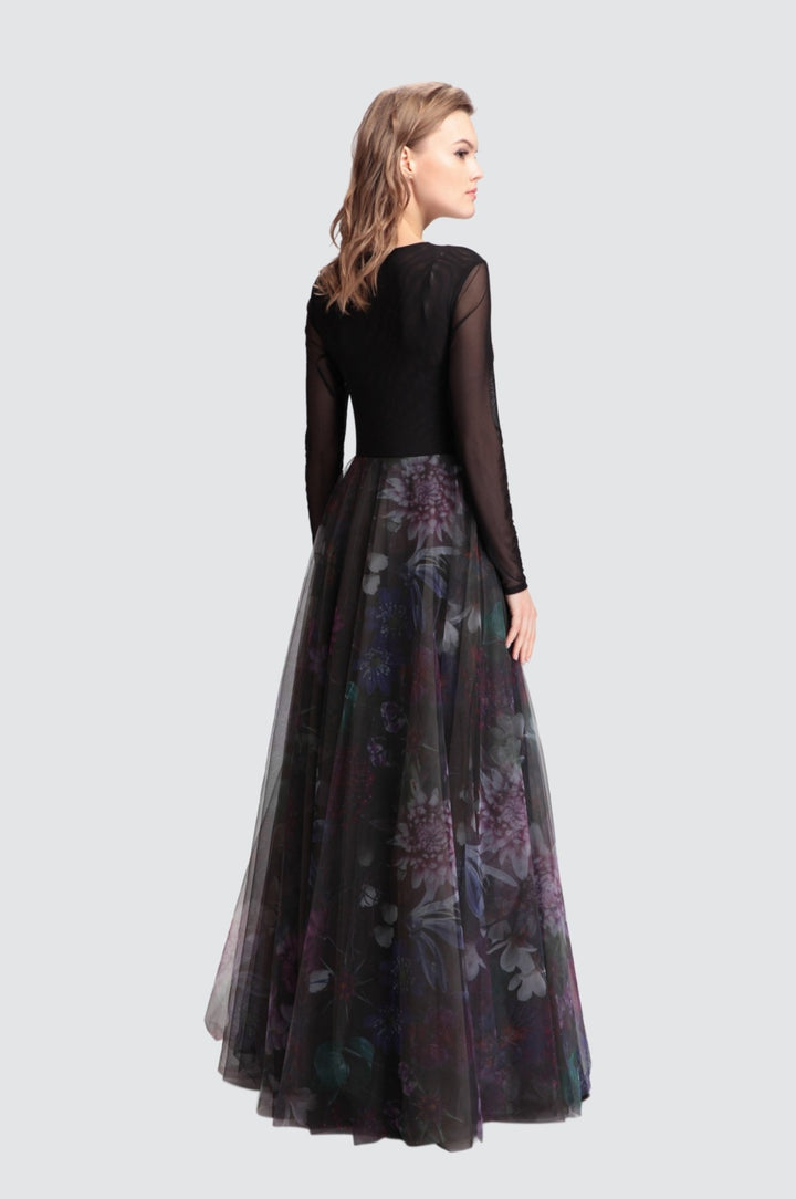 Robe longue en tulle fleuri et maille pleine longueur