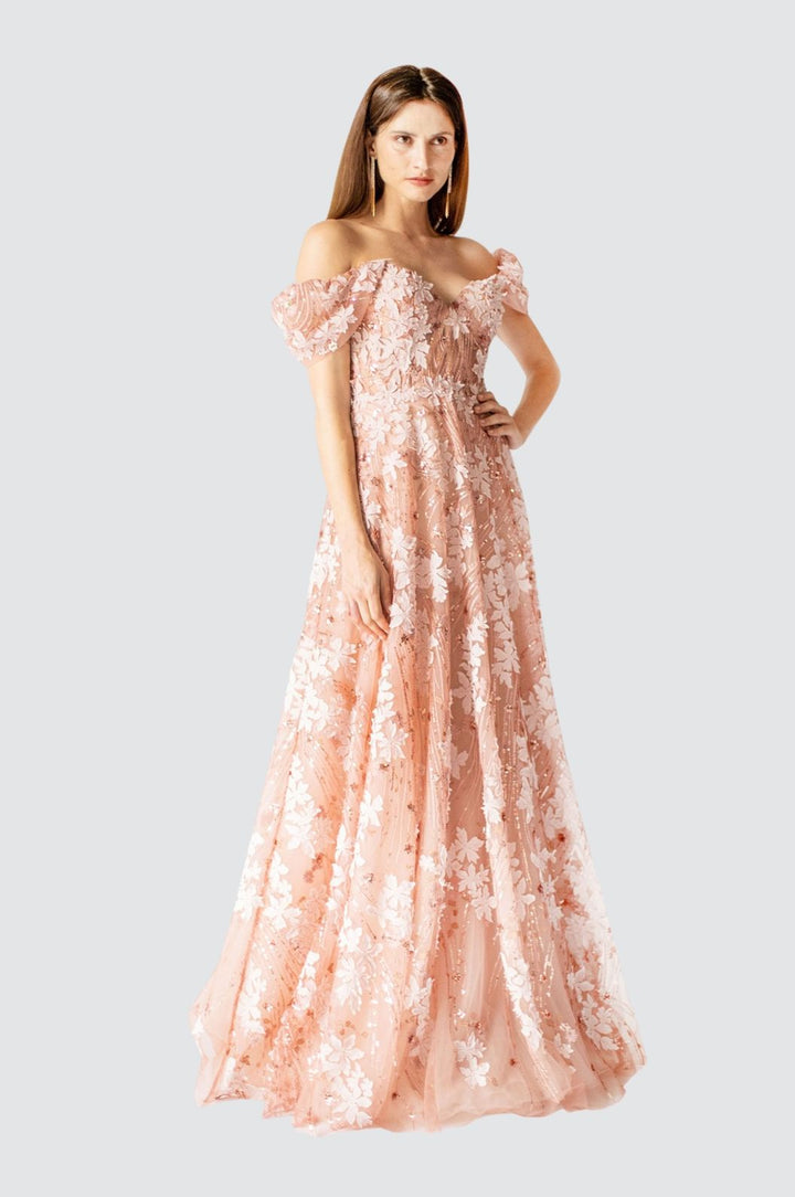 Coral Bloom Enchantment Schulterfreies Kleid