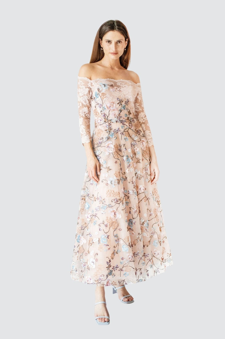 Embroidery Off-Shoulder Midi Dress