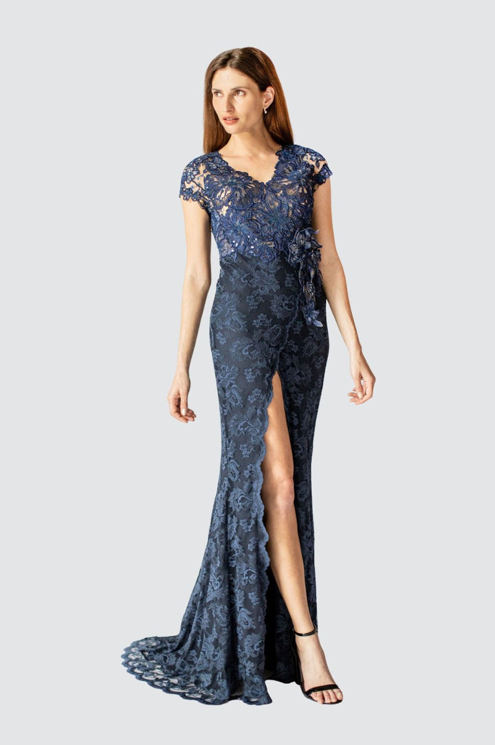 Mystery Blooms Lace Gown with Floral Applications