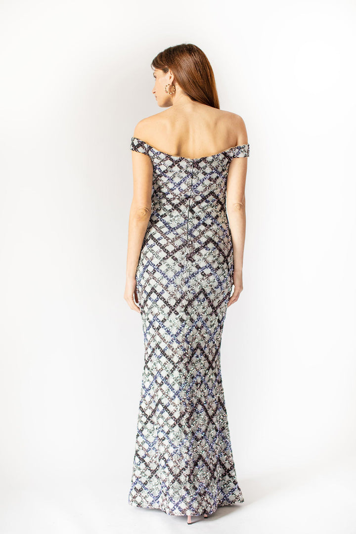 Stellar Grey Shoulder Sequins Gown