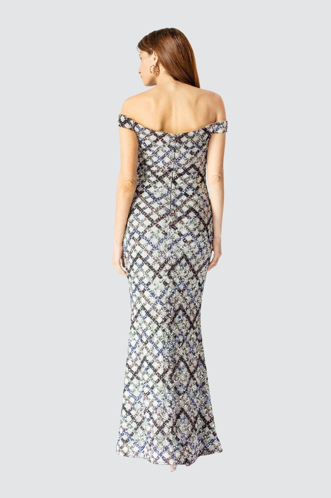 Stellar Grey Shoulder Sequins Gown