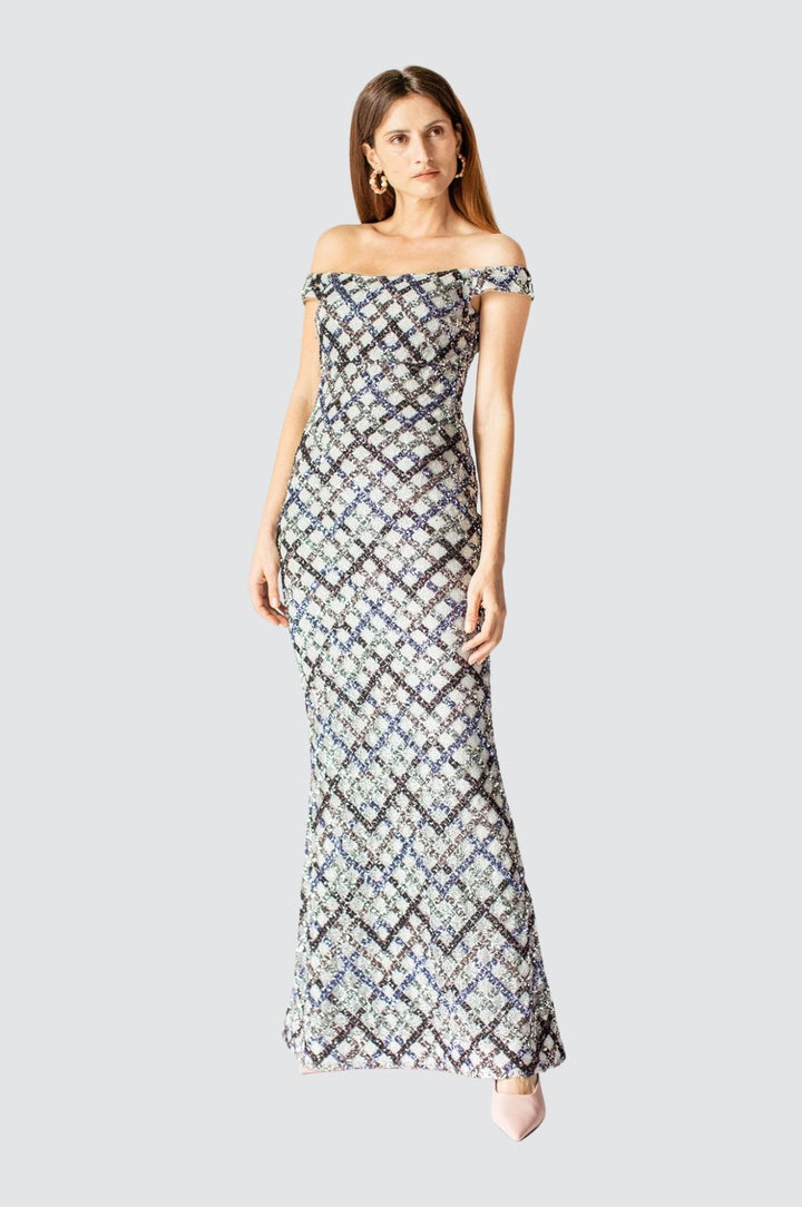 Stellar Grey Shoulder Sequins Gown