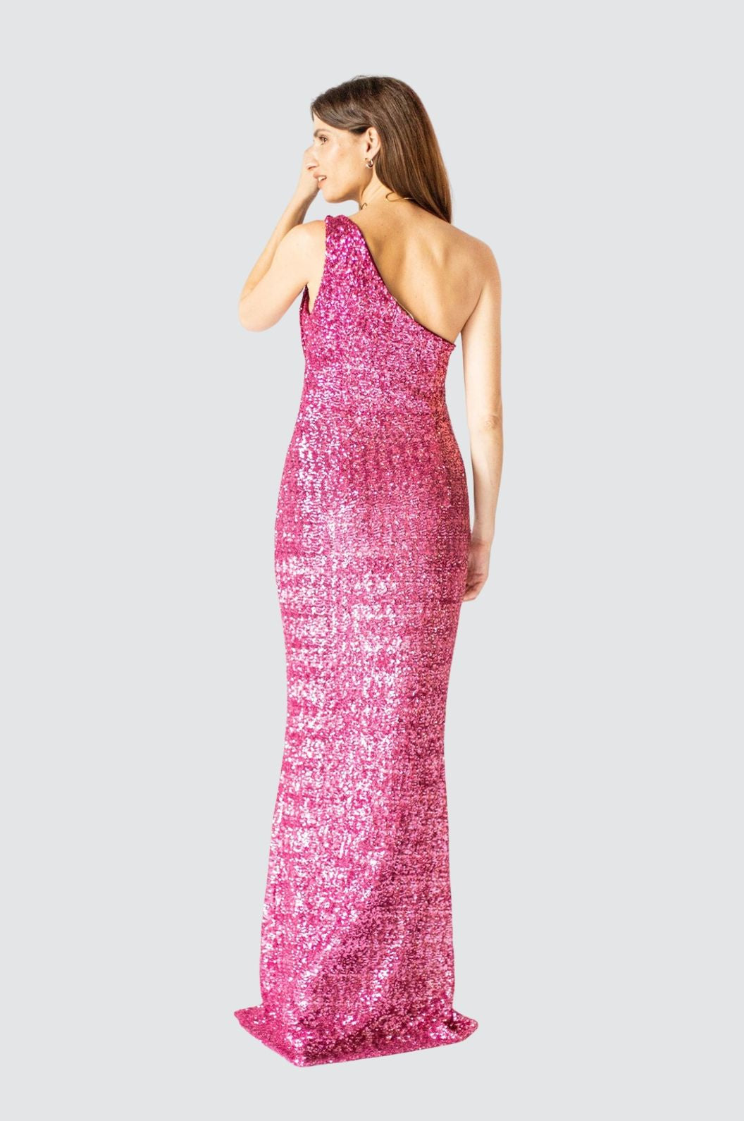 Robe asymétrique à paillettes rose vif