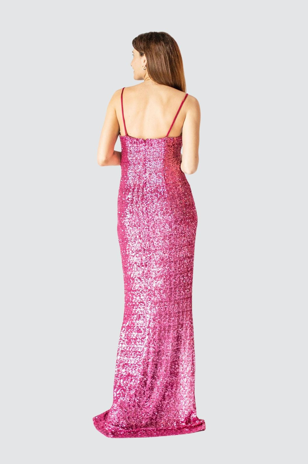 Leuchtend rosa Kleid mit Pailletten und Schulterträgern