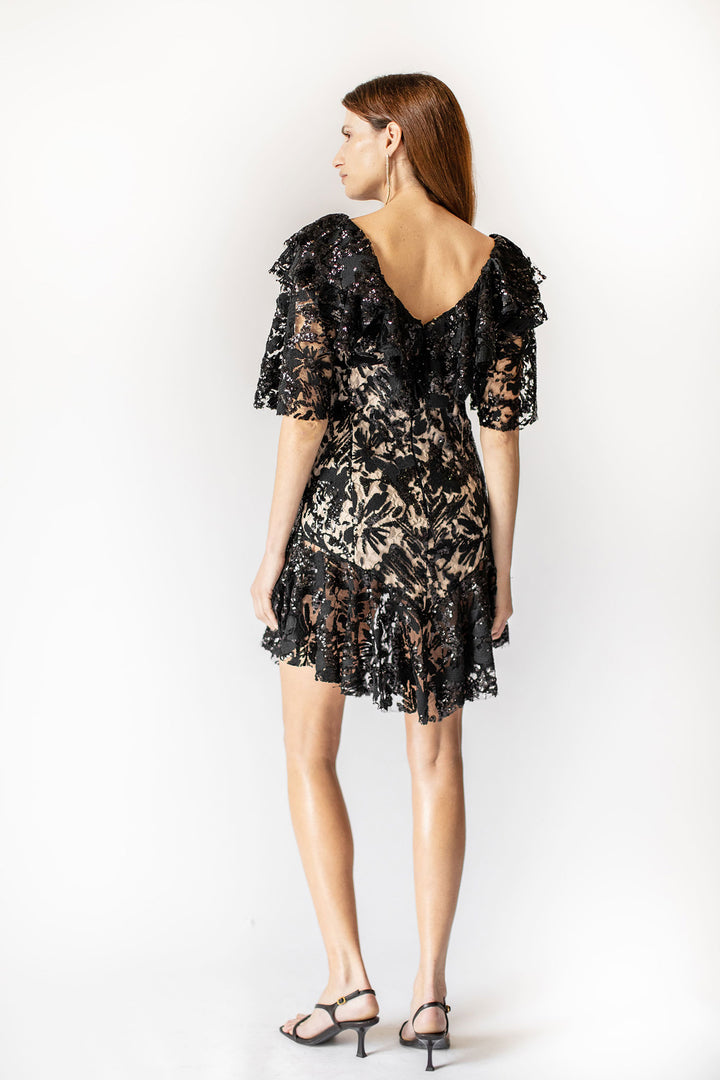 Flocked Embroidery Floral Dress