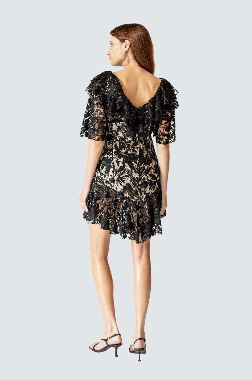 Kleid mit beflockter Stickerei und Blumenmuster