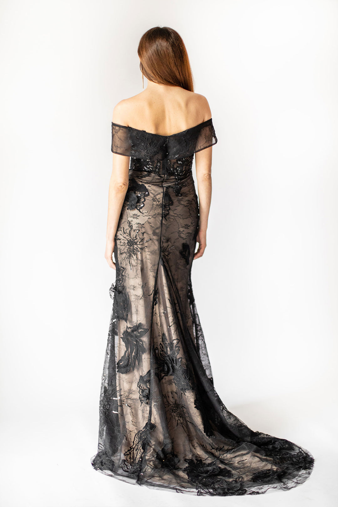 Black Nude Sequin Illusion High Slit Long Dress