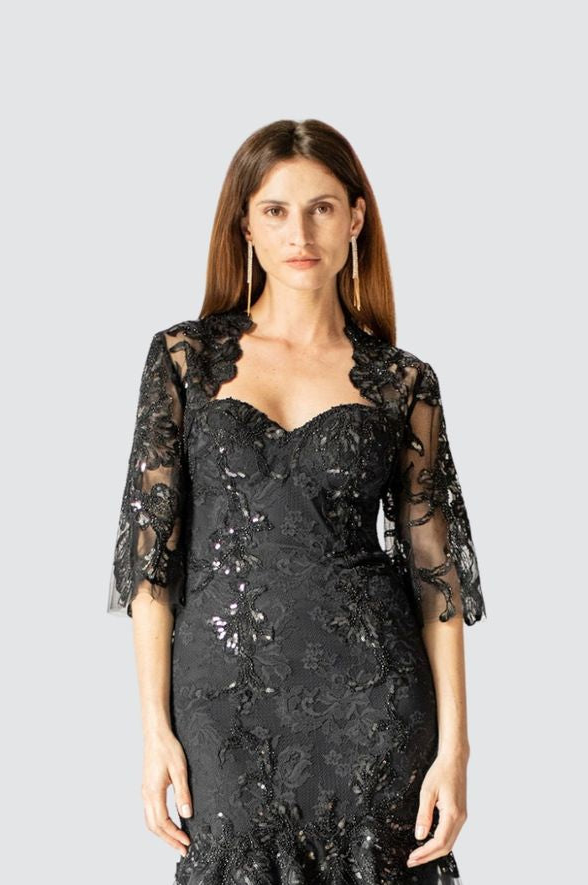 Boléro en tulle noir orné de paillettes et de perles de minuit