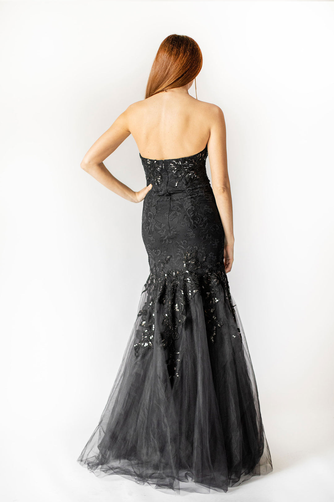 Noir Strapless Tulle Mermaid Gown