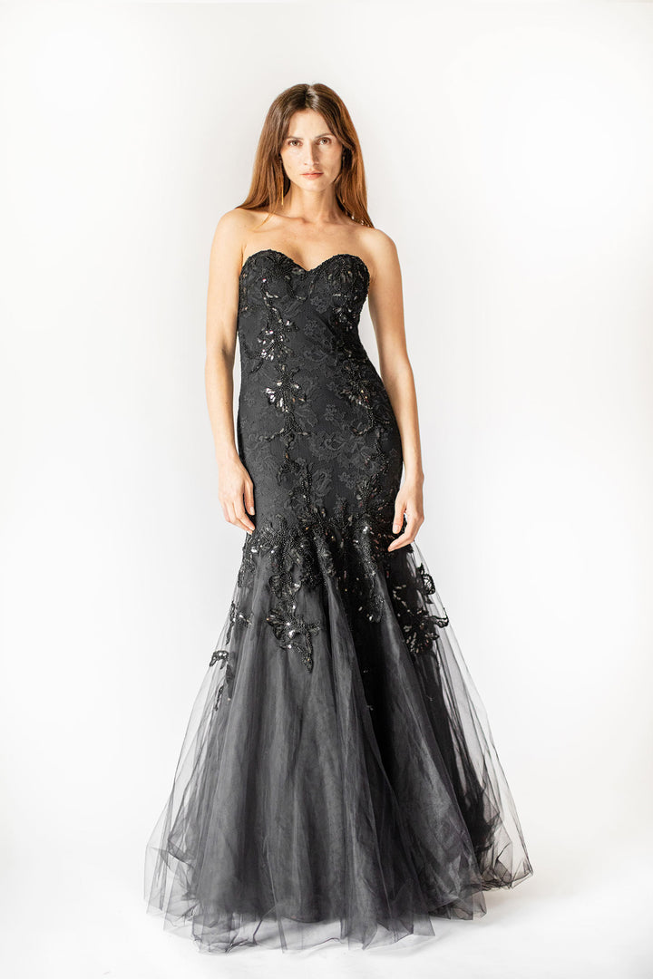 Noir Strapless Tulle Mermaid Gown
