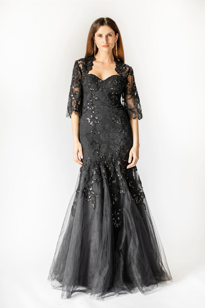 Noir Strapless Tulle Mermaid Gown