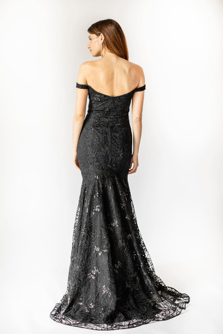 Robe sirène à épaules dénudées Noir Petal