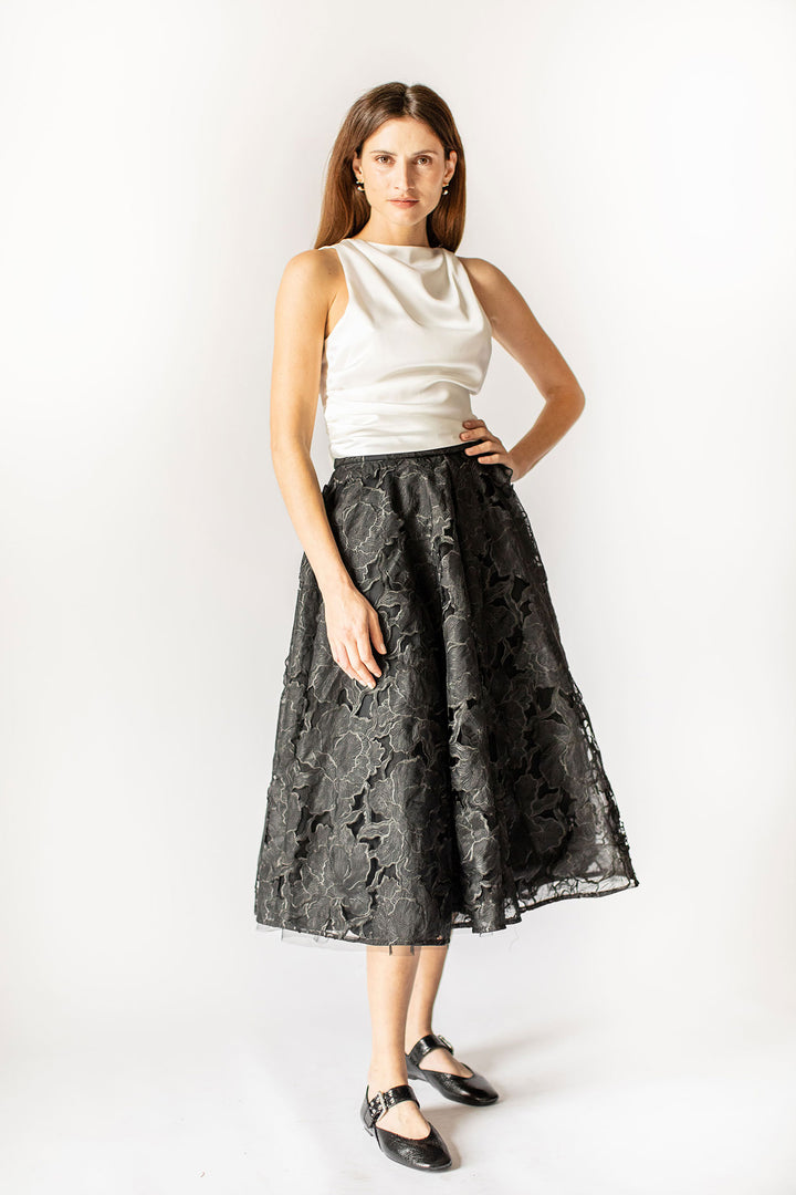 Blossom Tulle Maxi Skirt with Floral Trim