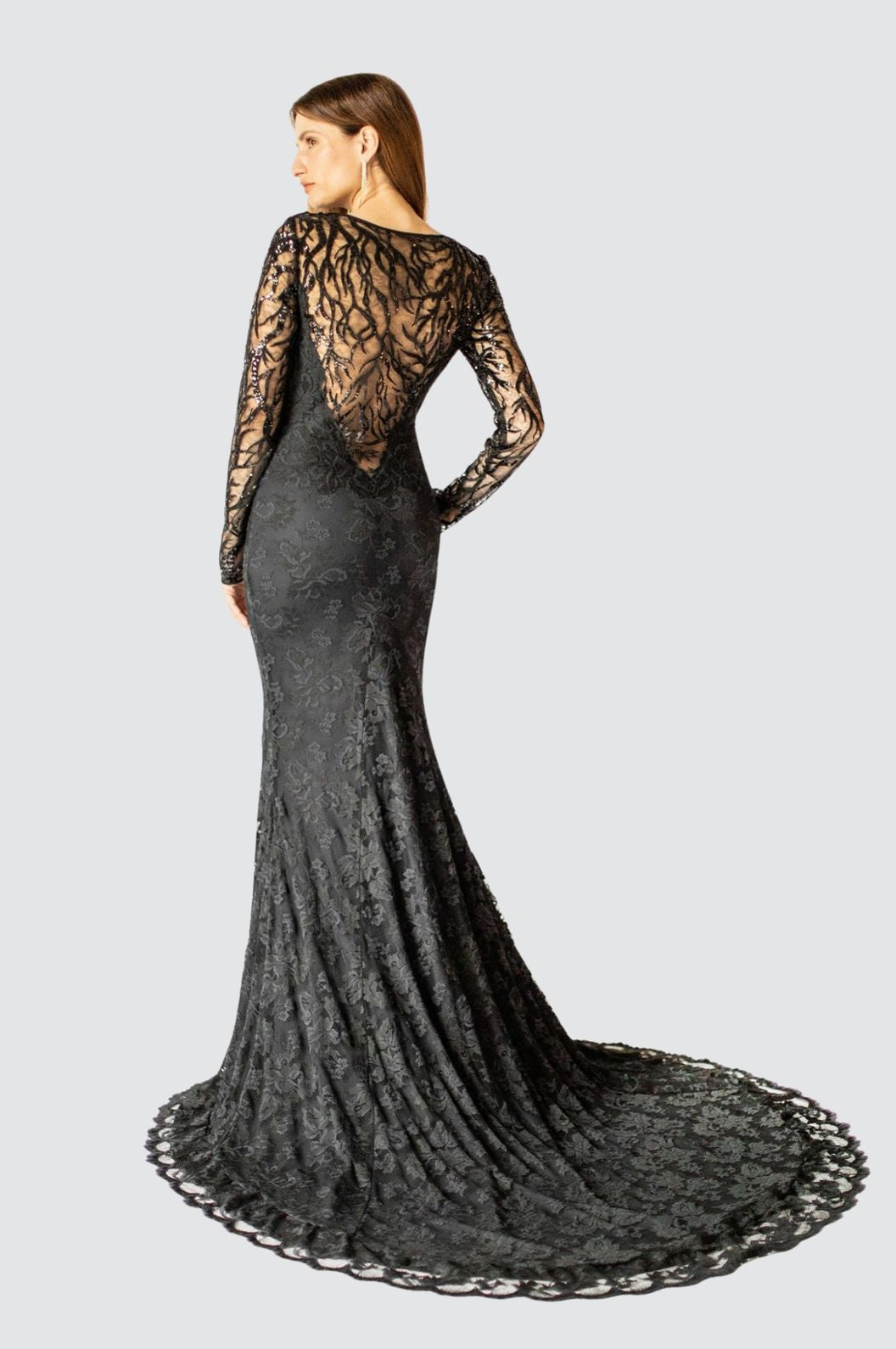 Noir Elegance Meerjungfrauenkleid aus Spitze mit luxuriöser Schleppe