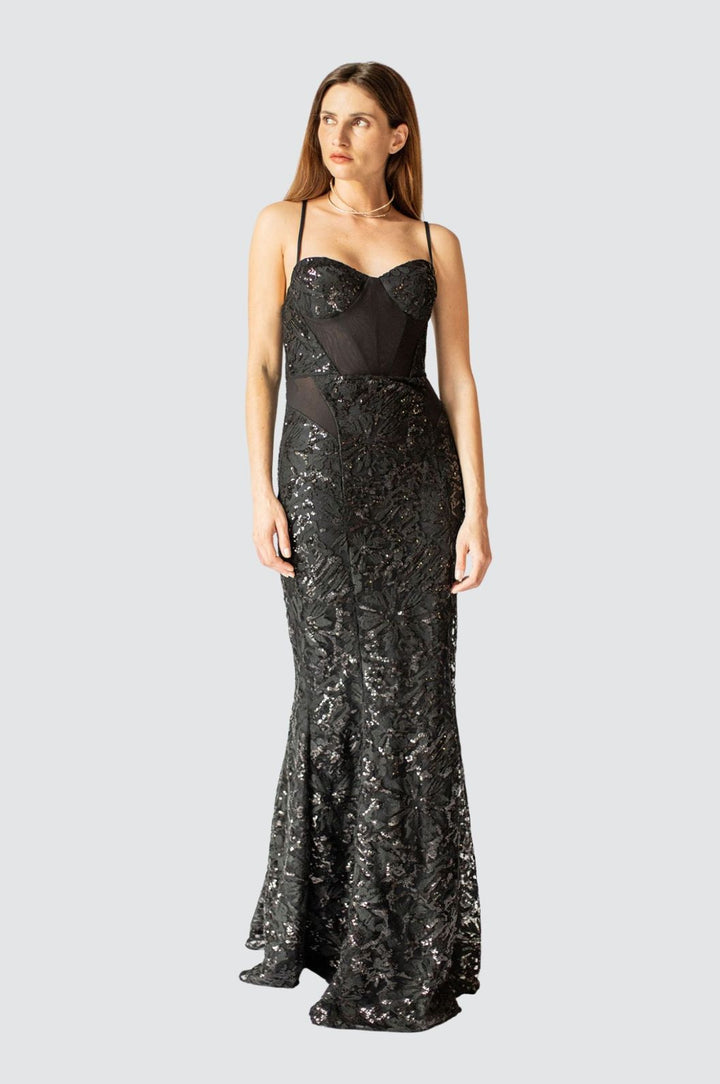 Opulence Langes schwarzes Miederkleid