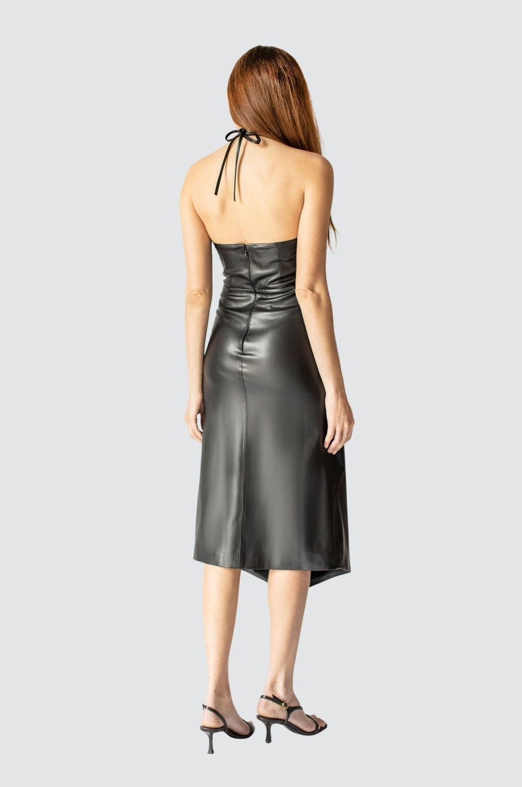 Backless Halter Vegan Leather Dress