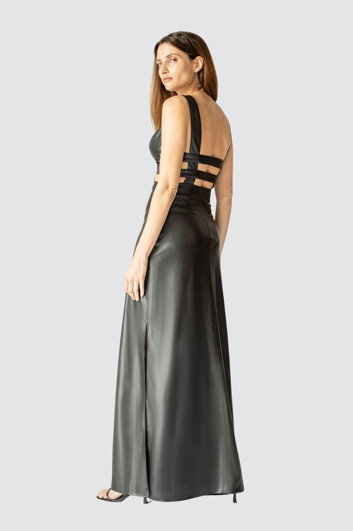 Edgy Cut-Out-Langes Kleid aus veganem Leder