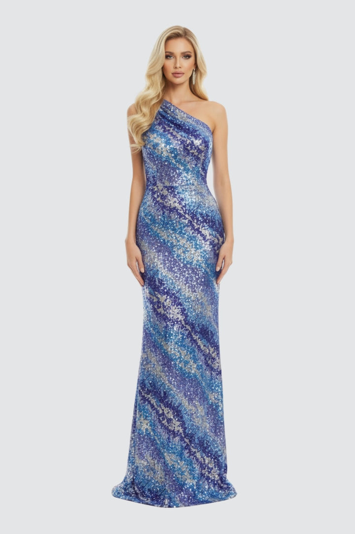 Aurora Frost One-Shoulder Sequin Gown