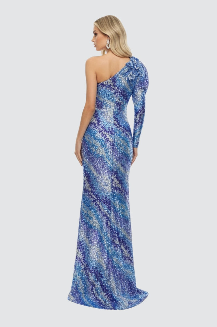 Frosted Amethyst One-Shoulder Gown