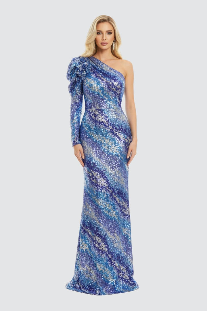 Frosted Amethyst One-Shoulder Gown
