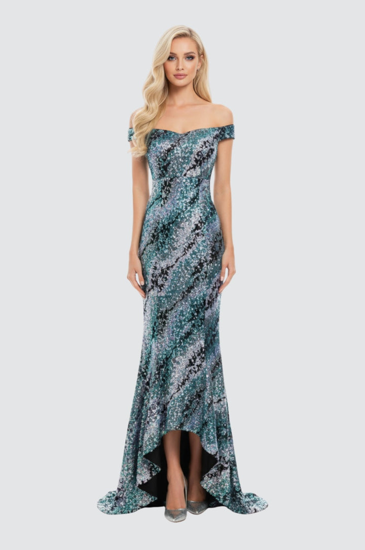 Midnight Emerald Sequin Gown