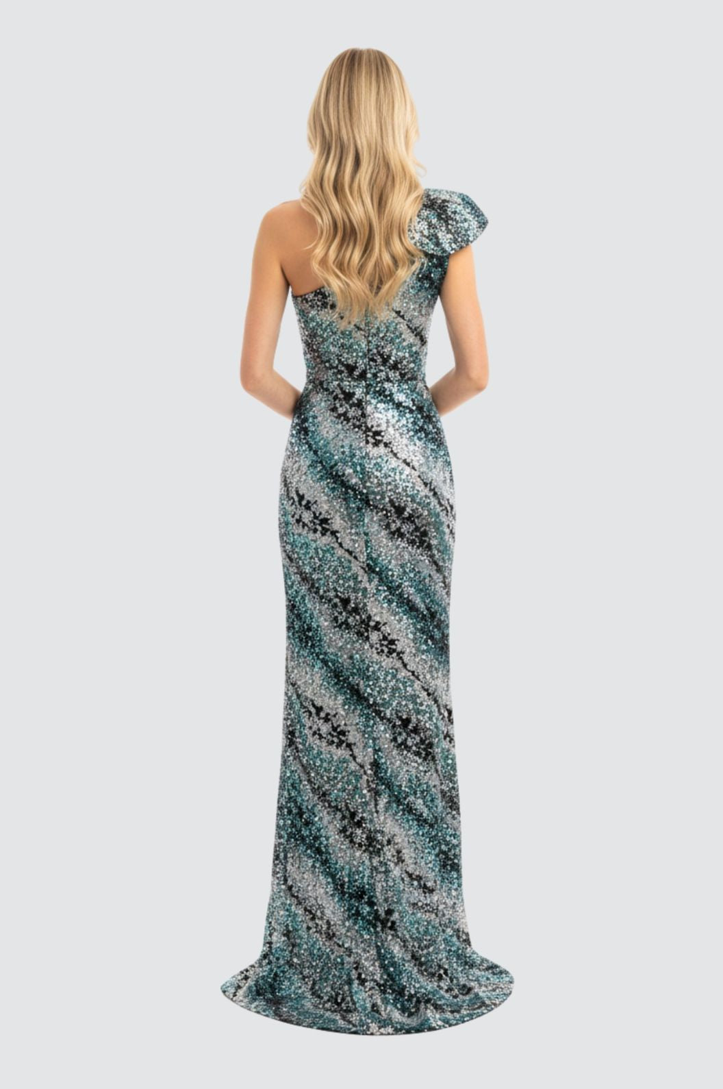 Noir Orchid One-Shoulder Gown