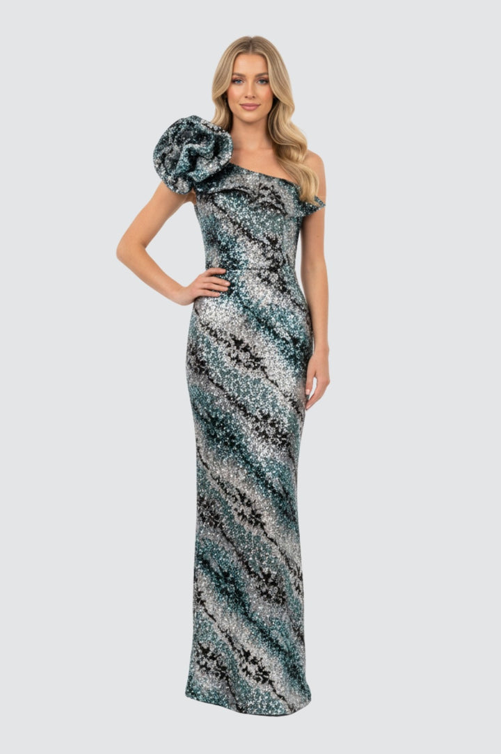 Noir Orchid One-Shoulder Gown