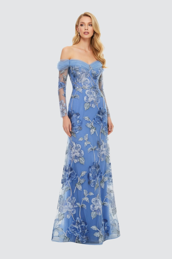 Twilight Hydrangea Off-Shoulder Gown
