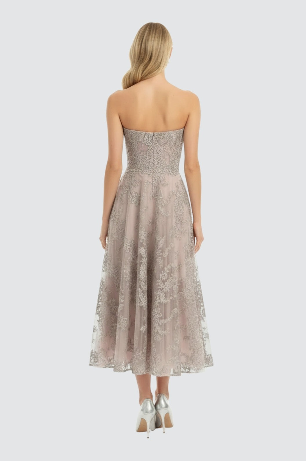 Powdered Vanilla Lace Tea-Length Dress