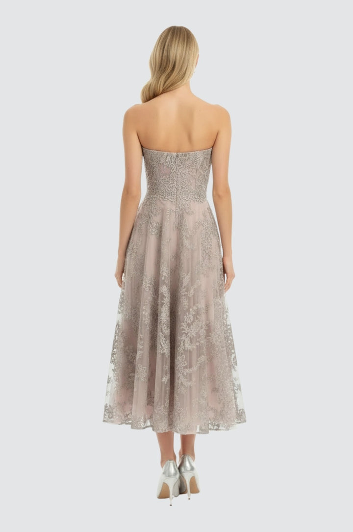 Powdered Vanilla Lace Tea-Length Dress
