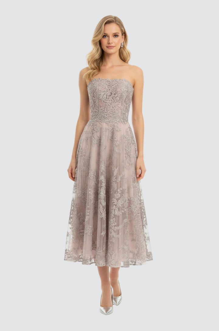 Powdered Vanilla Lace Tea-Length Dress