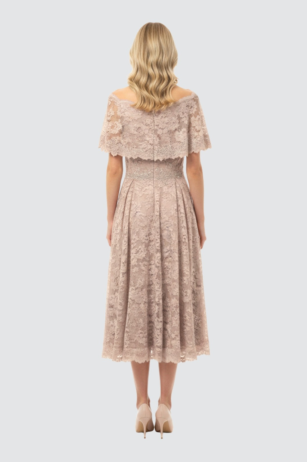 Vanilla Lace Off-Shoulder Midi Gown