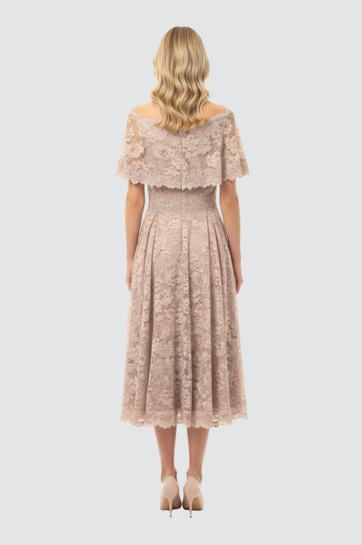 Vanilla Lace Off-Shoulder Midi Gown